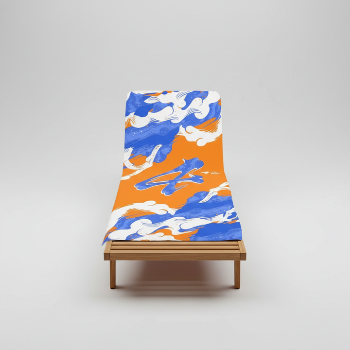 Soft, absorbent, and colorful large cotton beach towel, BeachWrap design, for beach and poolside use.