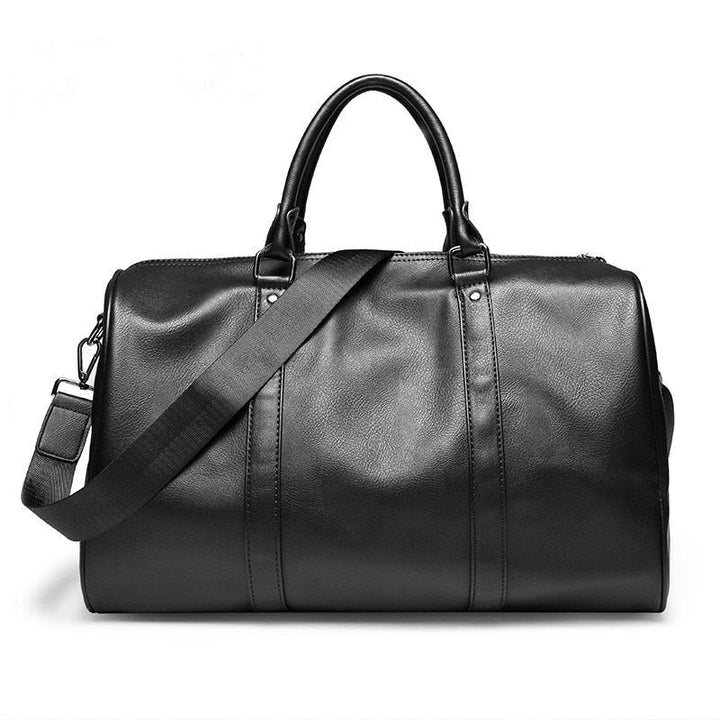 Unisex large PU leather travel duffel bag, lightweight carry-on luggage for weekend trips.