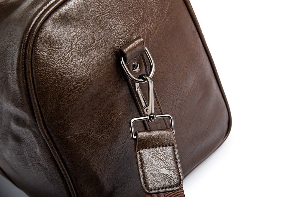 Versatile unisex PU leather duffel bag, large and lightweight, perfect for carry-on.