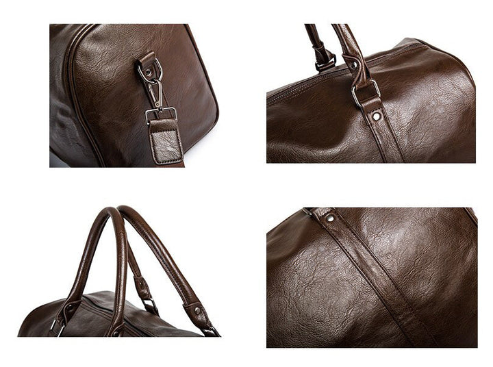 Durable PU leather travel duffel bag, unisex, lightweight, ideal for extended trips.