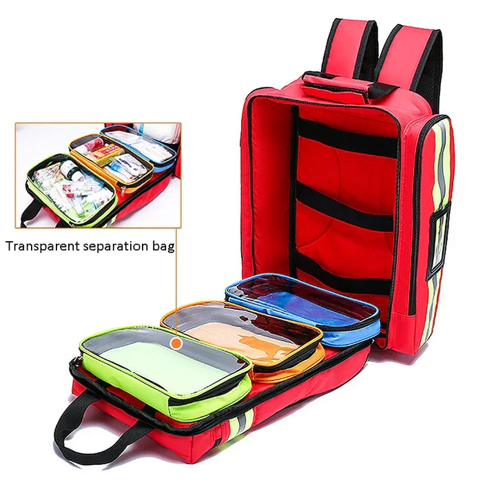Unisex survival kit backpack, designed for medical emergencies, outdoor use, and disaster readiness.