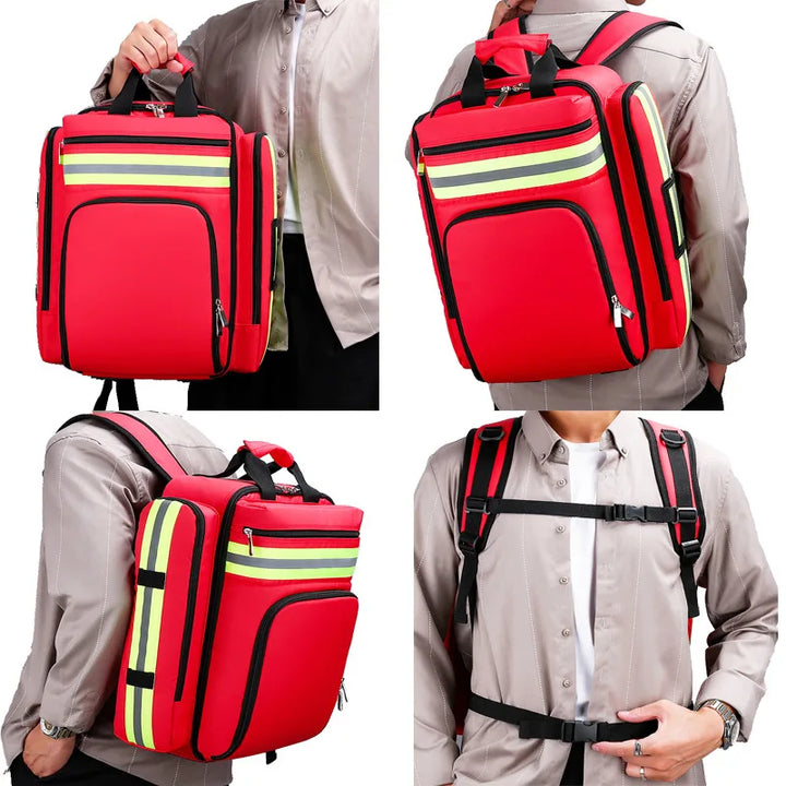Tactical first aid backpack, robust & waterproof, essential for emergency response and survival situations.