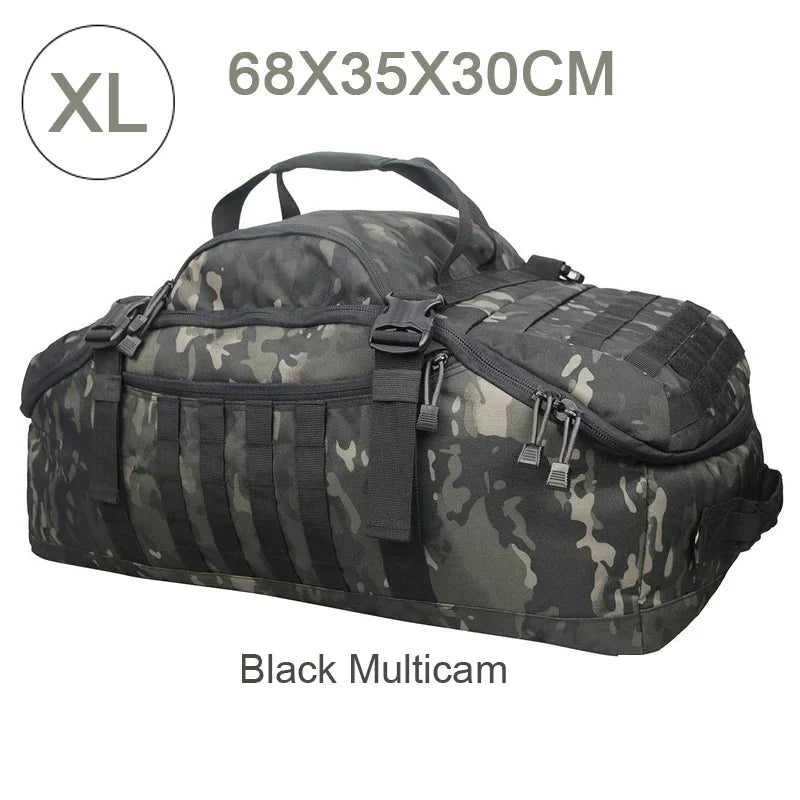 Adventure-ready large tactical travel duffle bag, a spacious unisex backpack for all trips.