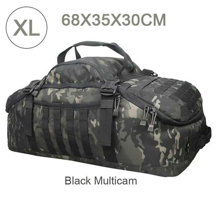 Adventure-ready large tactical travel duffle bag, a spacious unisex backpack for all trips.
