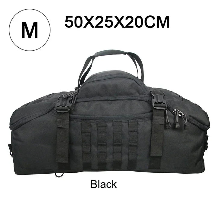 Interior of a TrailTrek Duffle, large tactical travel backpack, showing spacious organization.