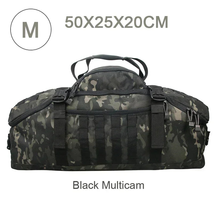 TrailTrek large tactical duffle backpack, a versatile unisex travel bag for outdoor adventure.