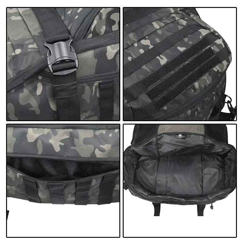 MOLLE compatible large tactical travel duffle bag, customizable for all your outdoor gear.