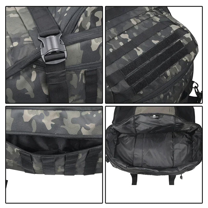 MOLLE compatible large tactical travel duffle bag, customizable for all your outdoor gear.