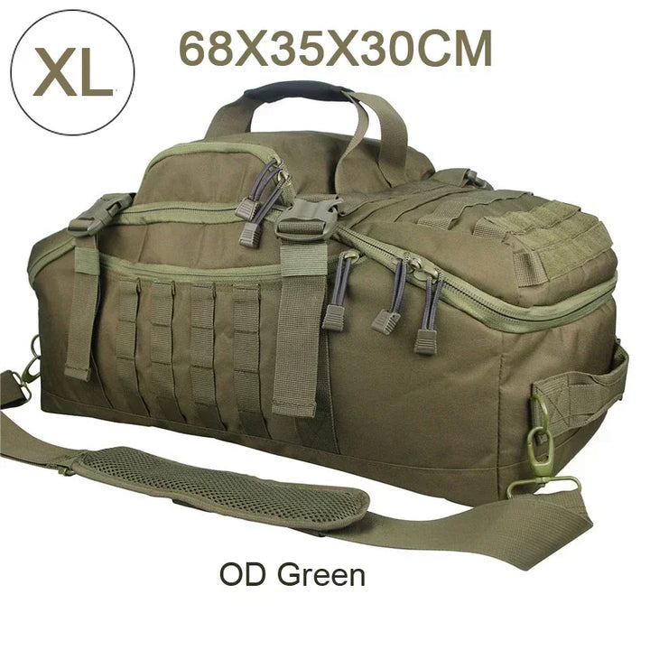 TrailTrek Duffle: multi-functional large tactical duffle bag, a unisex travel backpack.