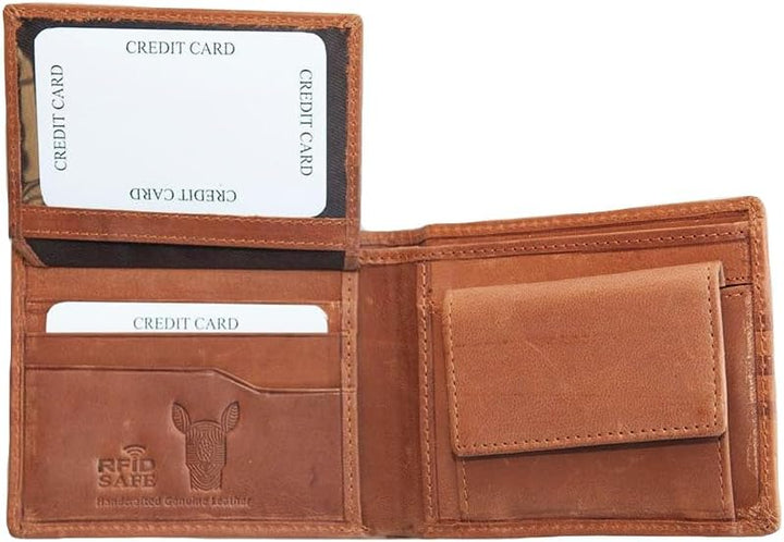Unisex leather bifold wallet with embossed kangaroo motif, elegant and practical gift for him or her