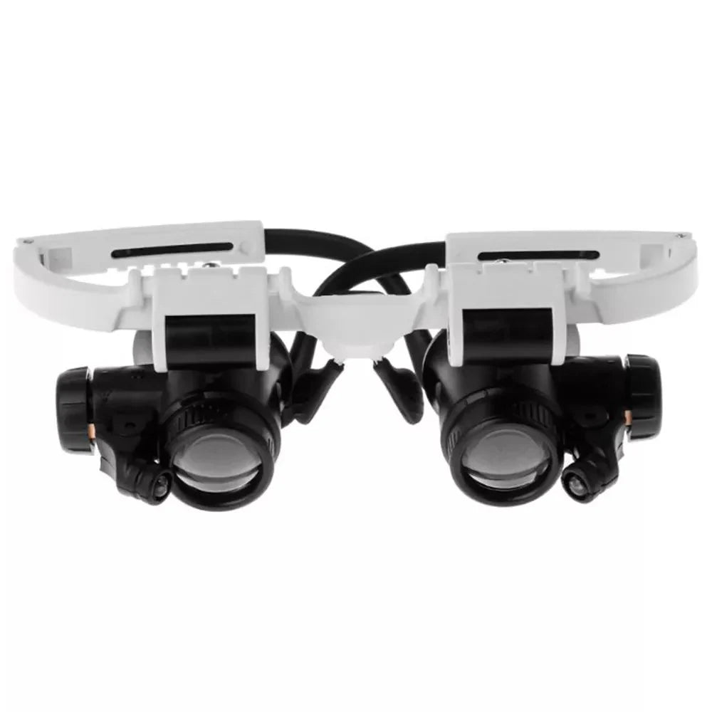 High-power LED precision tool: 23x magnification headband glasses ideal for electronics, fine print, & crafts.