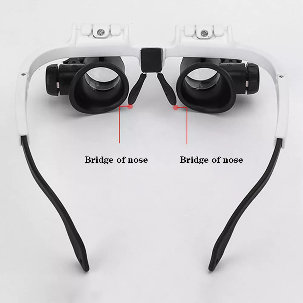 Professional LED headband magnifier glasses for close-up work, perfect for watchmakers & crafters.