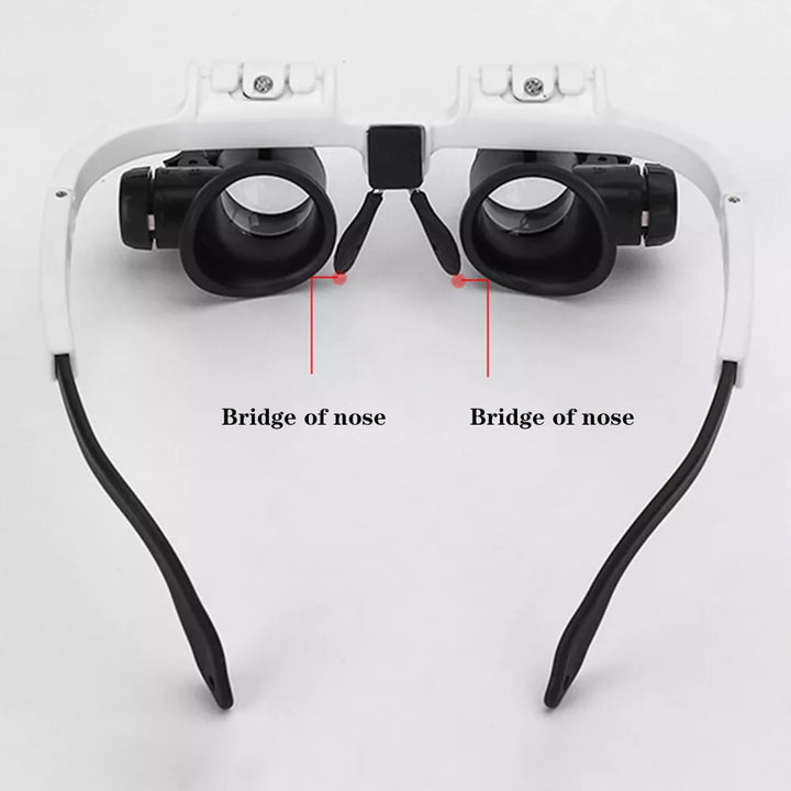 Professional LED headband magnifier glasses for close-up work, perfect for watchmakers & crafters.