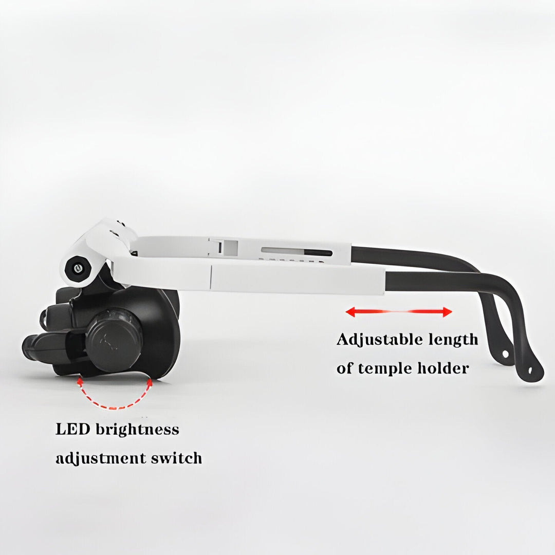 Ergonomic LED magnifier glasses, providing clear 8x, 15x, 23x views for intricate jewelry making & repairs.