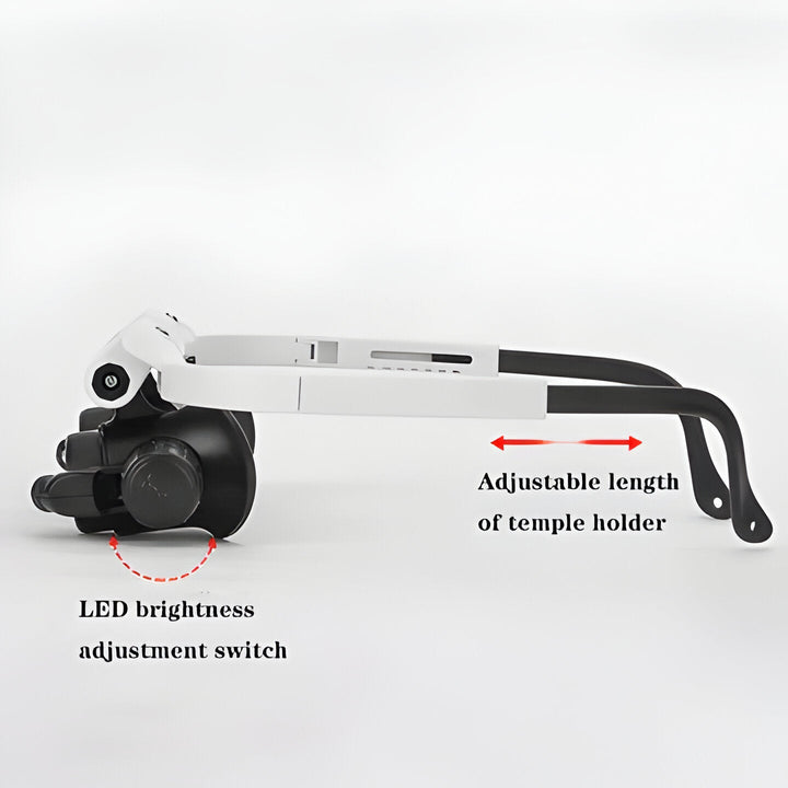 Ergonomic LED magnifier glasses, providing clear 8x, 15x, 23x views for intricate jewelry making & repairs.