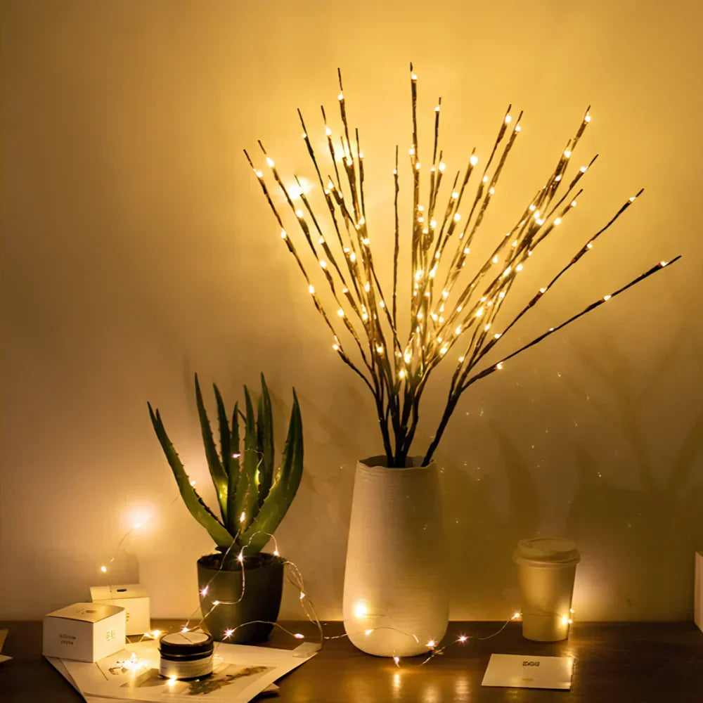 Close view of a single LED lit branch, highlighting its delicate and decorative nature