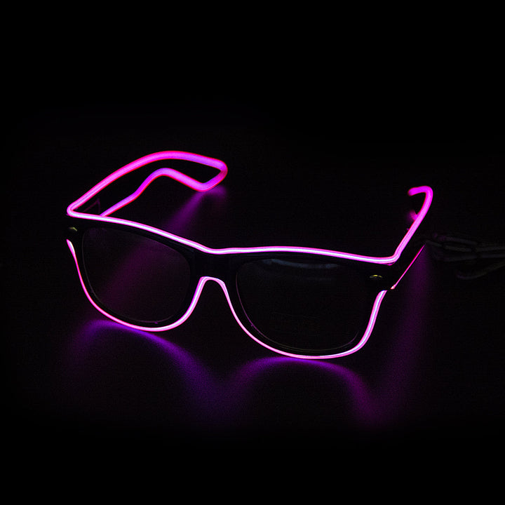 Close-up of Lightning LED Party Glasses, vibrant blue neon glow for festival accessories