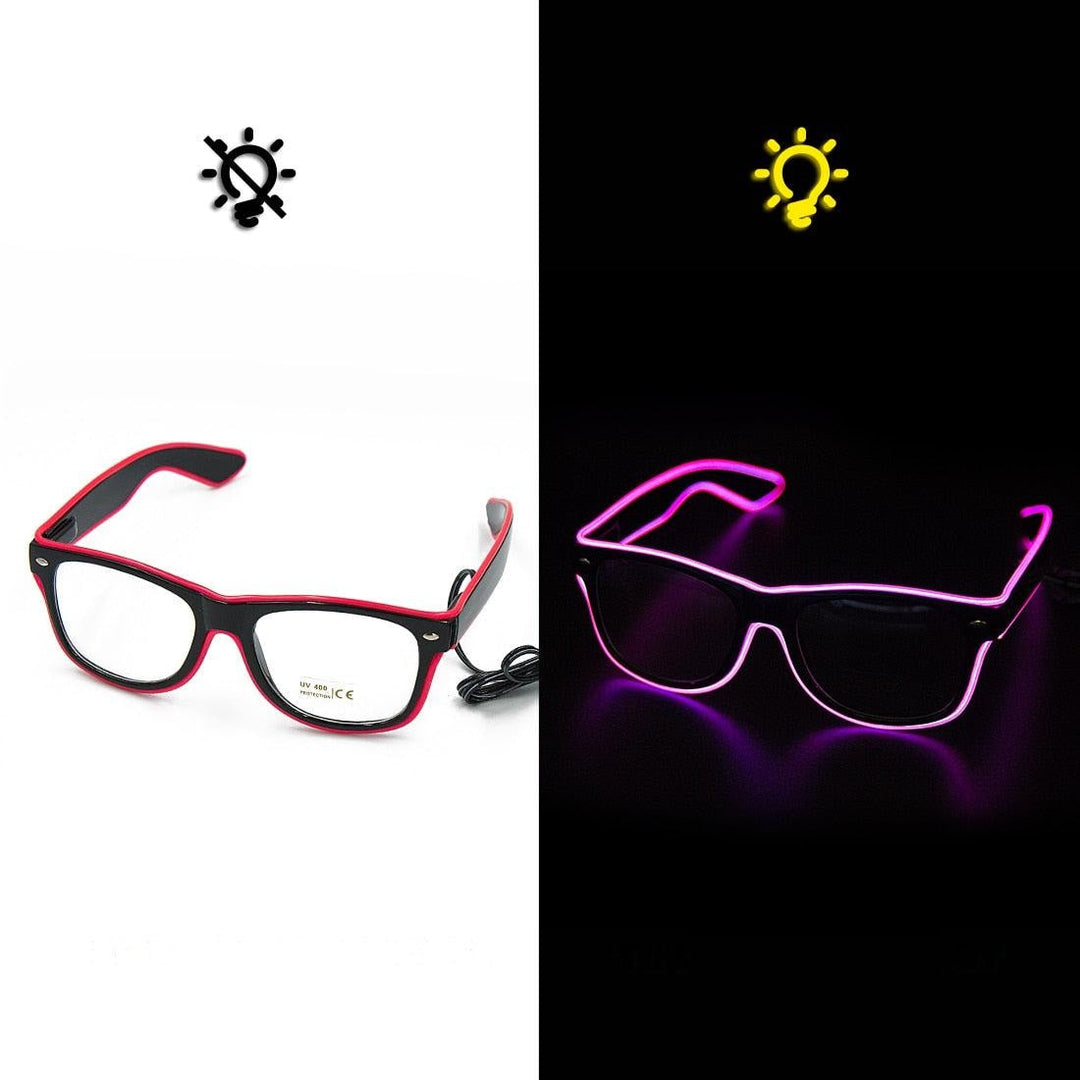 Unisex LED Light Up Party Glasses, front view, showcasing bright lightning neon lighting