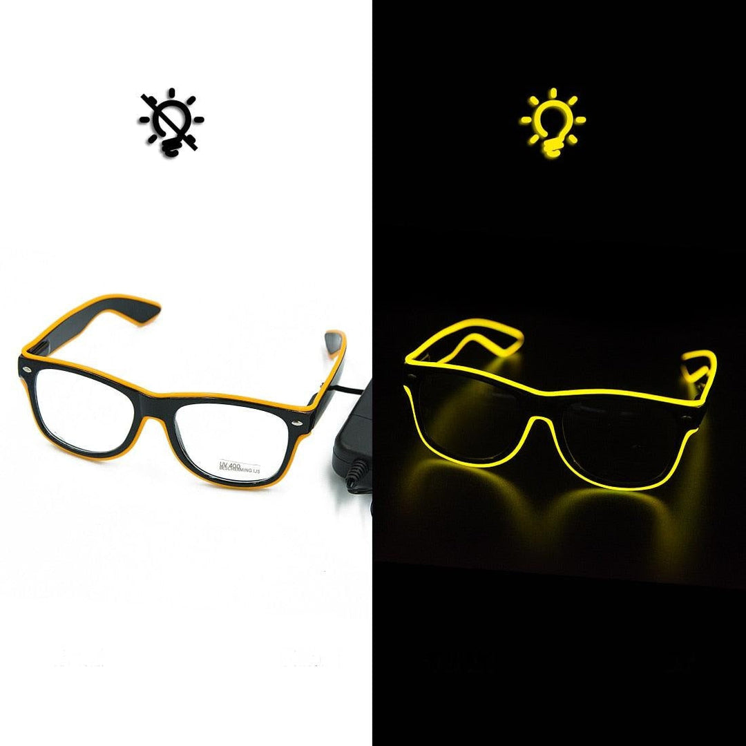 Side profile of LumaGlow LED Glasses, comfortable fit for all party and festival attendees