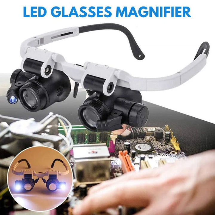Precision LED magnifying glasses with 8x, 15x, 23x lenses, ideal for jewelry making & electronics repair.