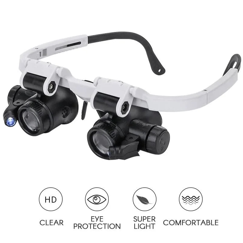 Adjustable LED magnifying glasses provide bright 8x, 15x, 23x magnification for detailed tasks & repairs.
