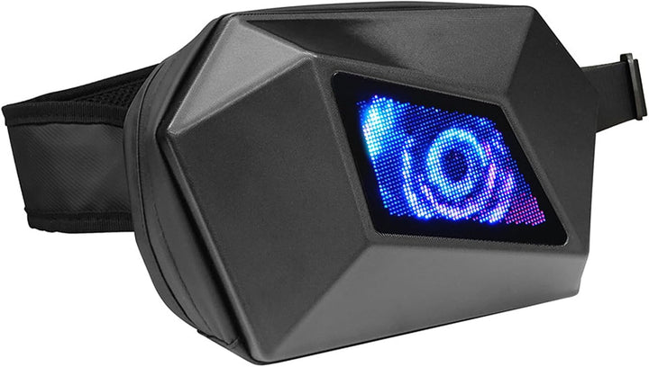 Unisex LED motorcycle crossbody bag with programmable display & waterproof design for riders.
