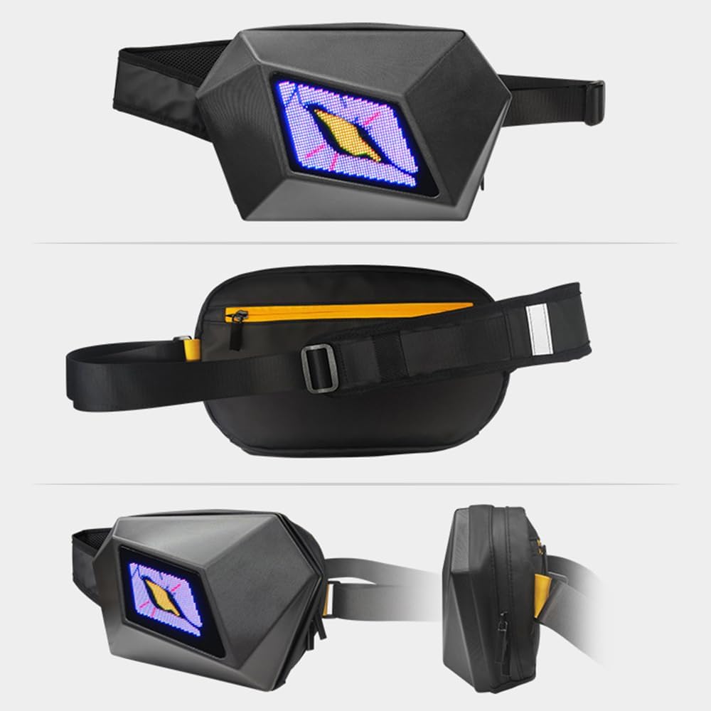 Back view of ergonomic LED motorcycle crossbody bag, designed for comfortable, secure wear.