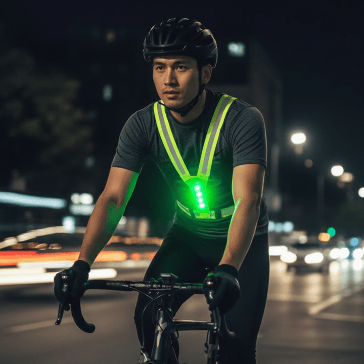 Unisex LED reflective running vest for high visibility safety at night.