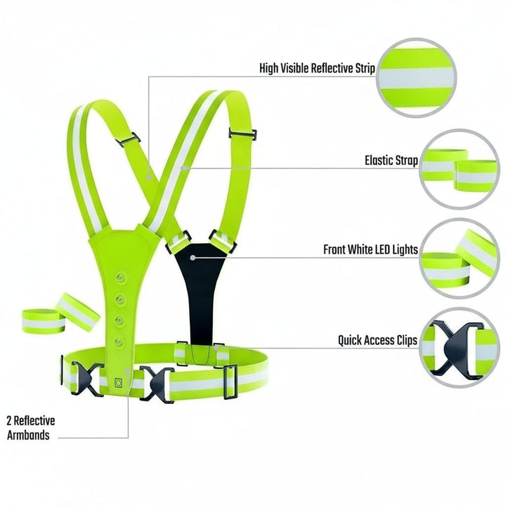Orange LED reflective vest for men & women, enhancing visibility during outdoor activities.