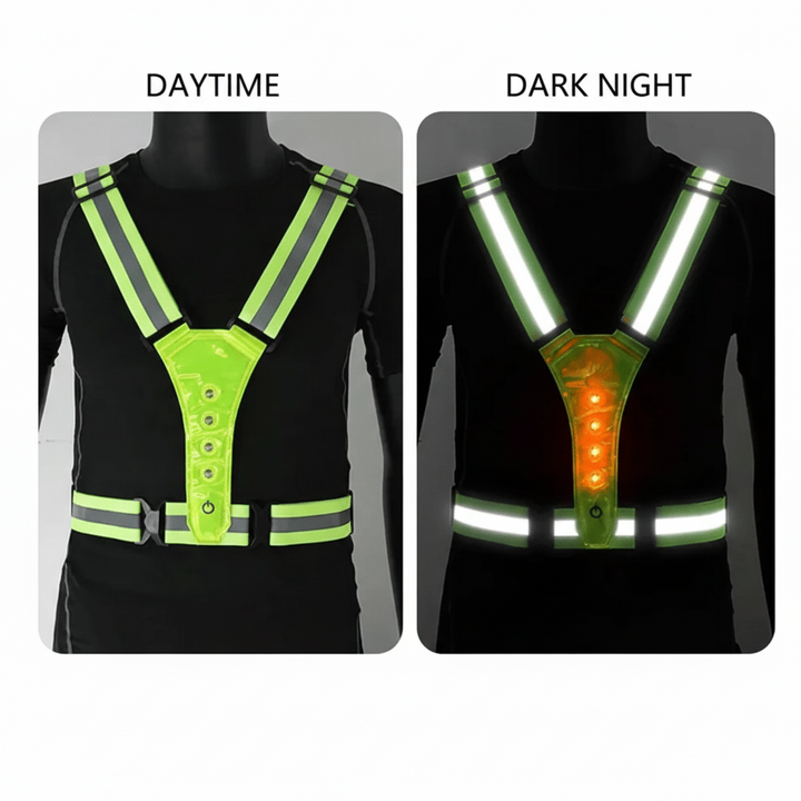 High visibility LED reflective vest for safe night running and jogging.
