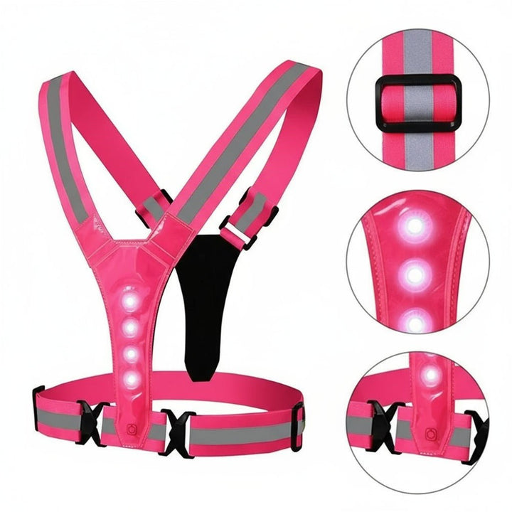 Adjustable unisex LED reflective safety vest for all body types, high visibility.