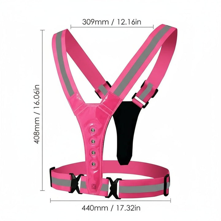 Rechargeable LED reflective safety vest, ideal for night running, walking, and cycling.