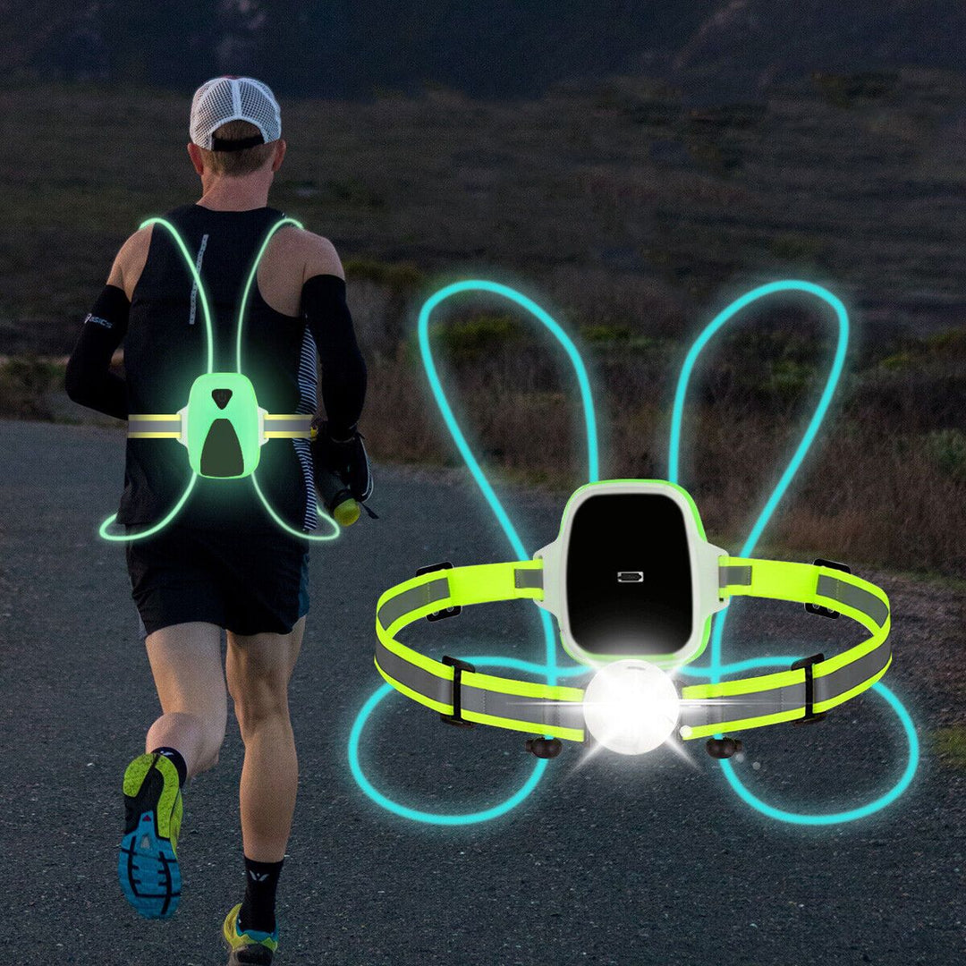 Unisex LED reflective running vest with high visibility for night running, cycling safety & outdoor activities.