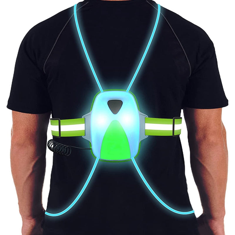 Lightweight unisex LED running vest, USB rechargeable, provides reflective visibility gear for night fitness.