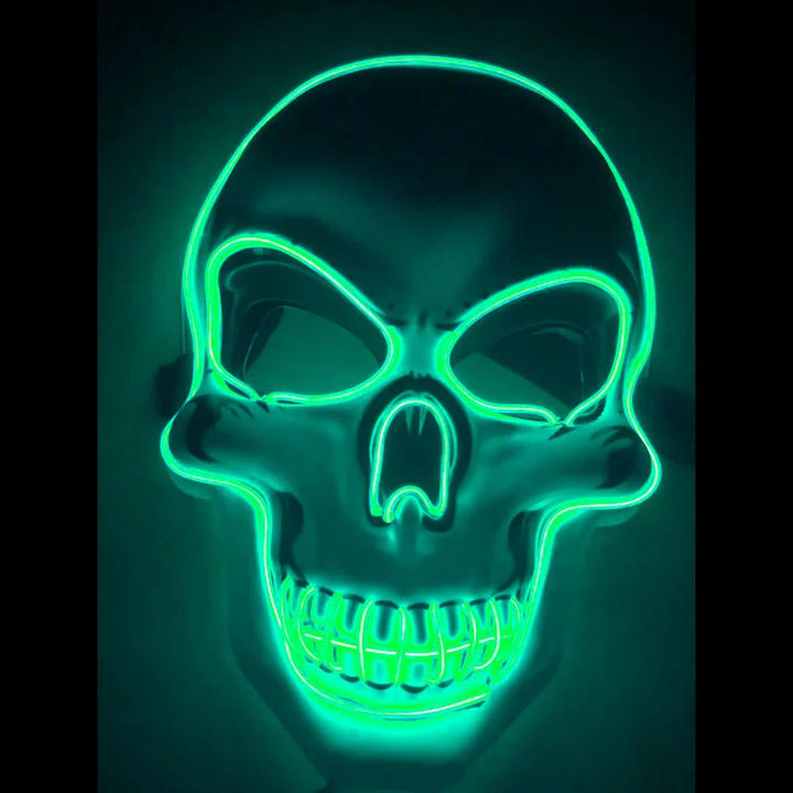 Vibrant unisex LED skeleton mask, a glow-in-the-dark party accessory for any festive event.