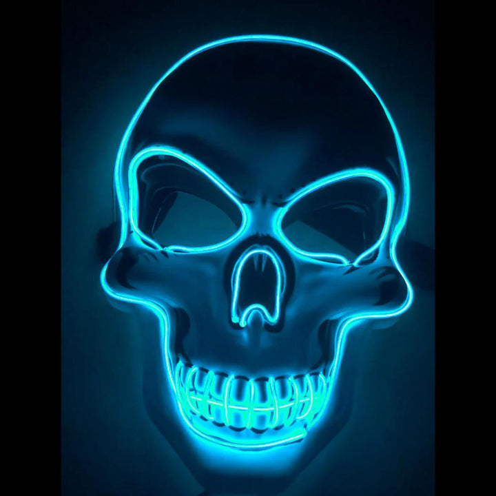 Versatile unisex LED skeleton mask; a glowing costume piece for Halloween, raves, or themed parties.