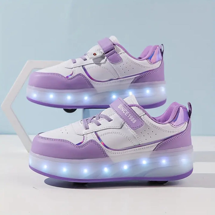 Unisex light-up roller skates with LED wheels and retractable design for kids & adults. Perfect for active outdoor fun.