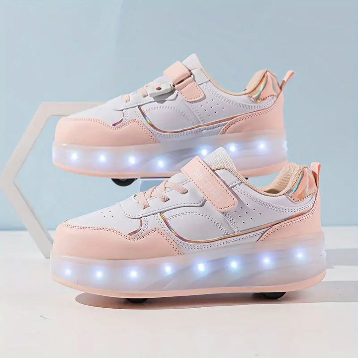 Kids & adult unisex roller skates, featuring bright LED lights & hidden retractable wheels for outdoor active play.