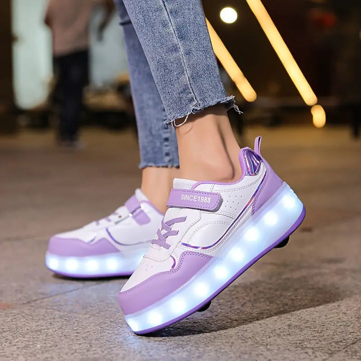 Versatile unisex roller skates with vibrant LED lights & convenient retractable wheels, ideal for all ages.