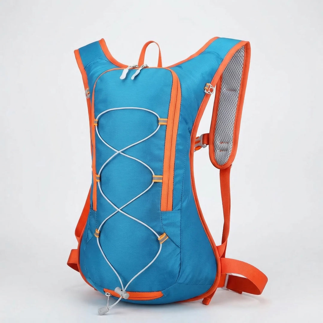 Lightweight 12L hydration pack for active trail cycling, running, and long-distance hiking adventures.