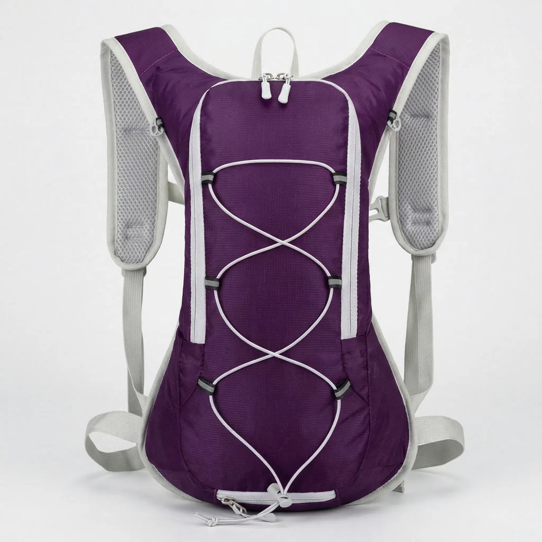 Comfortable 12L hydration backpack for active men and women enjoying outdoor sports & trail activities.