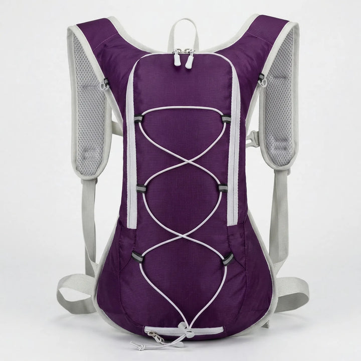 Comfortable 12L hydration backpack for active men and women enjoying outdoor sports & trail activities.