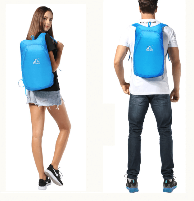 Compact 20L daypack, foldable and water-resistant, for outdoor activities.