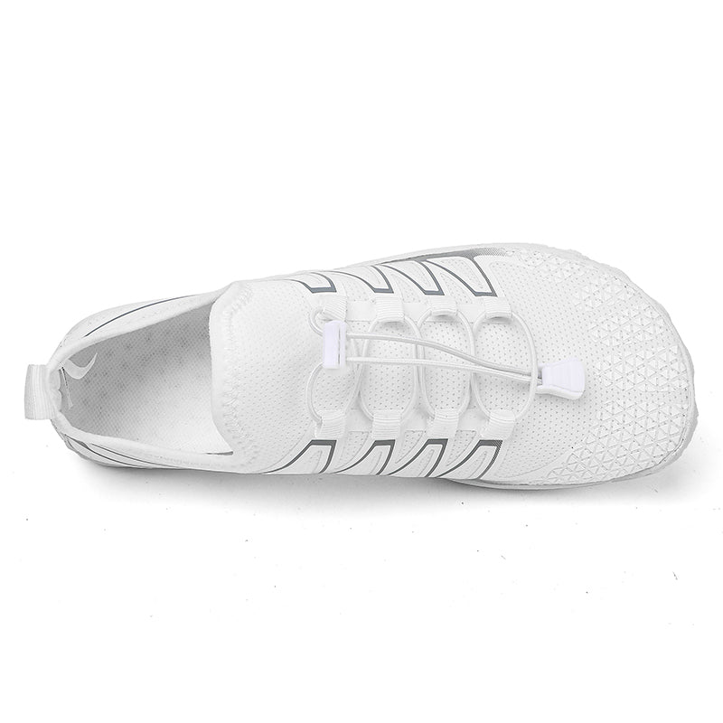 Lightweight unisex running shoes with flexible sole for natural stride, everyday wear.