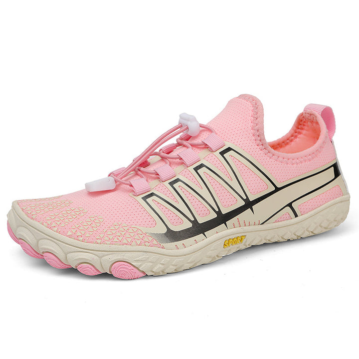 Athletic unisex barefoot running shoes with flexible sole for natural movement.