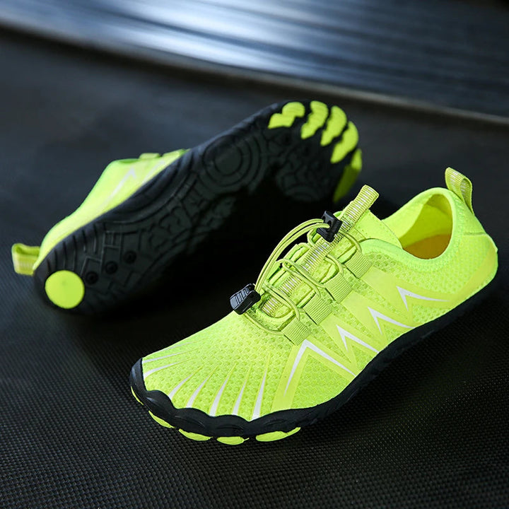 Barefoot footwear for outdoor exploration; lightweight, breathable, natural movement.