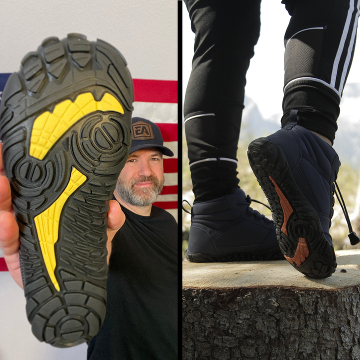 Minimalist athletic shoes with wide toe box & flexible sole for natural foot comfort.