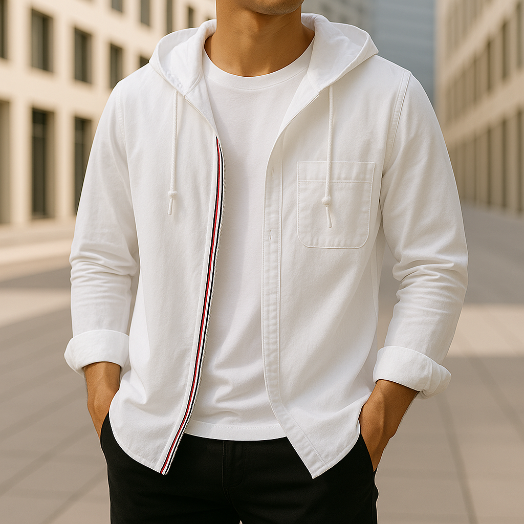 Striped detail Chelsea hoodie shirt, lightweight and comfortable for summer style.