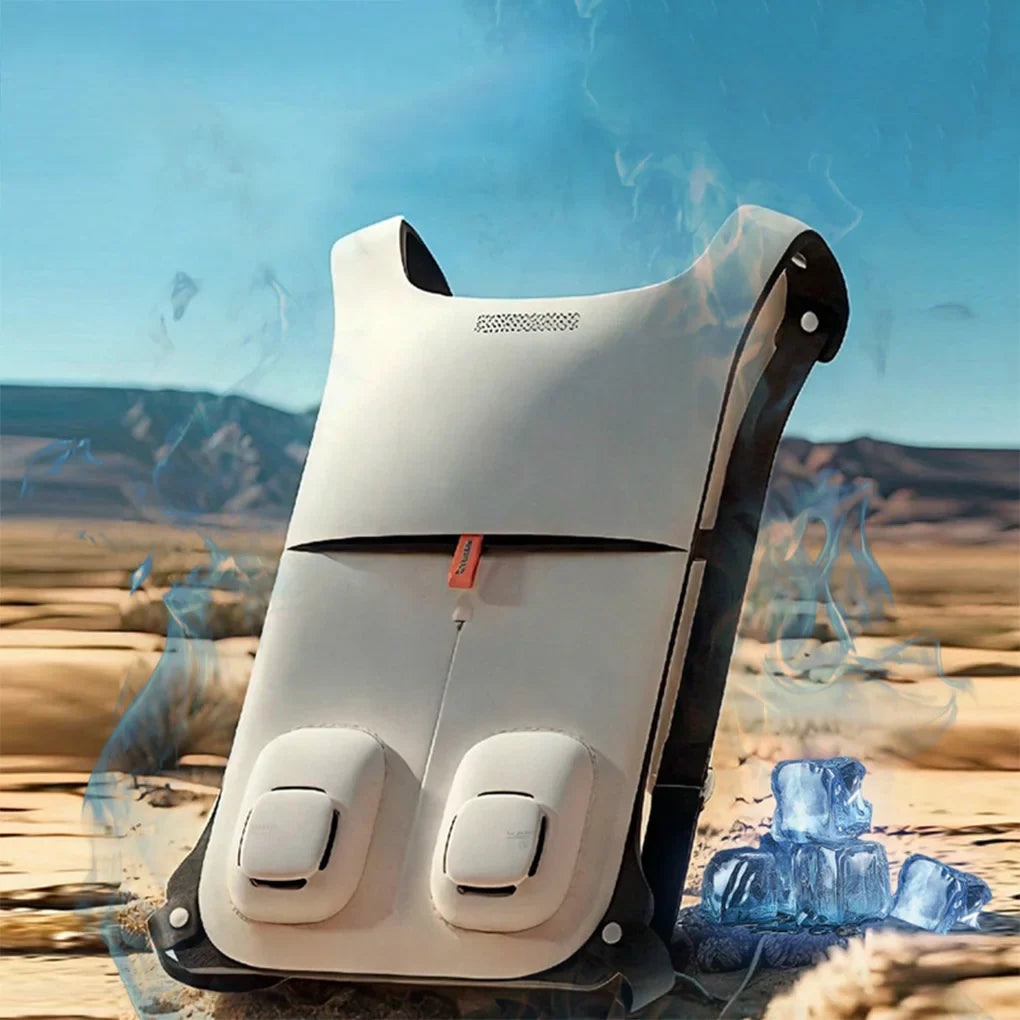 Waterproof cooling vest with two integrated fans keeps you comfortable during hot weather work or play.