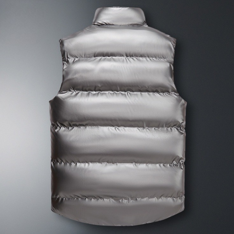 Modern unisex down vest. Lightweight, warm puffer style, perfect for winter layering or standalone outerwear.
